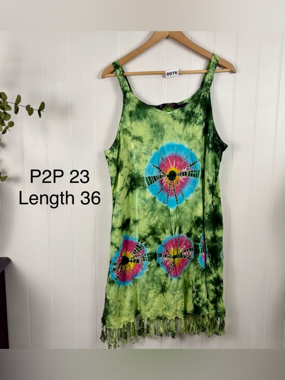 Model France Tie Dye Fringe Tank Dress Boho Festival Hippie XL